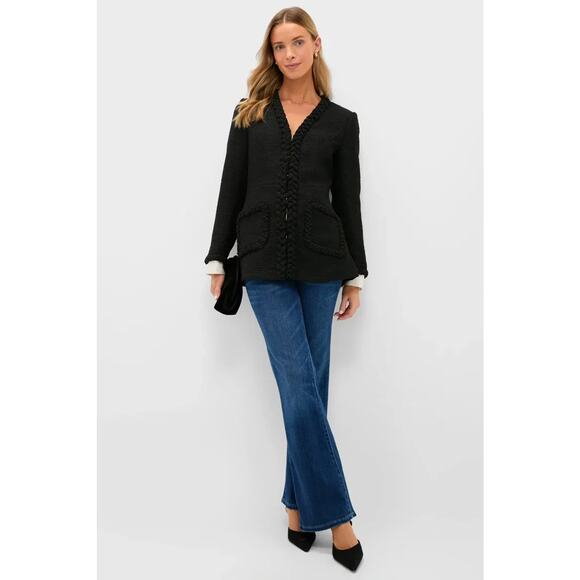 Tuckernuck Shay Jacket, Medium, Black Tweed Collarless Braided Trim Blazer New - Picture 3 of 14